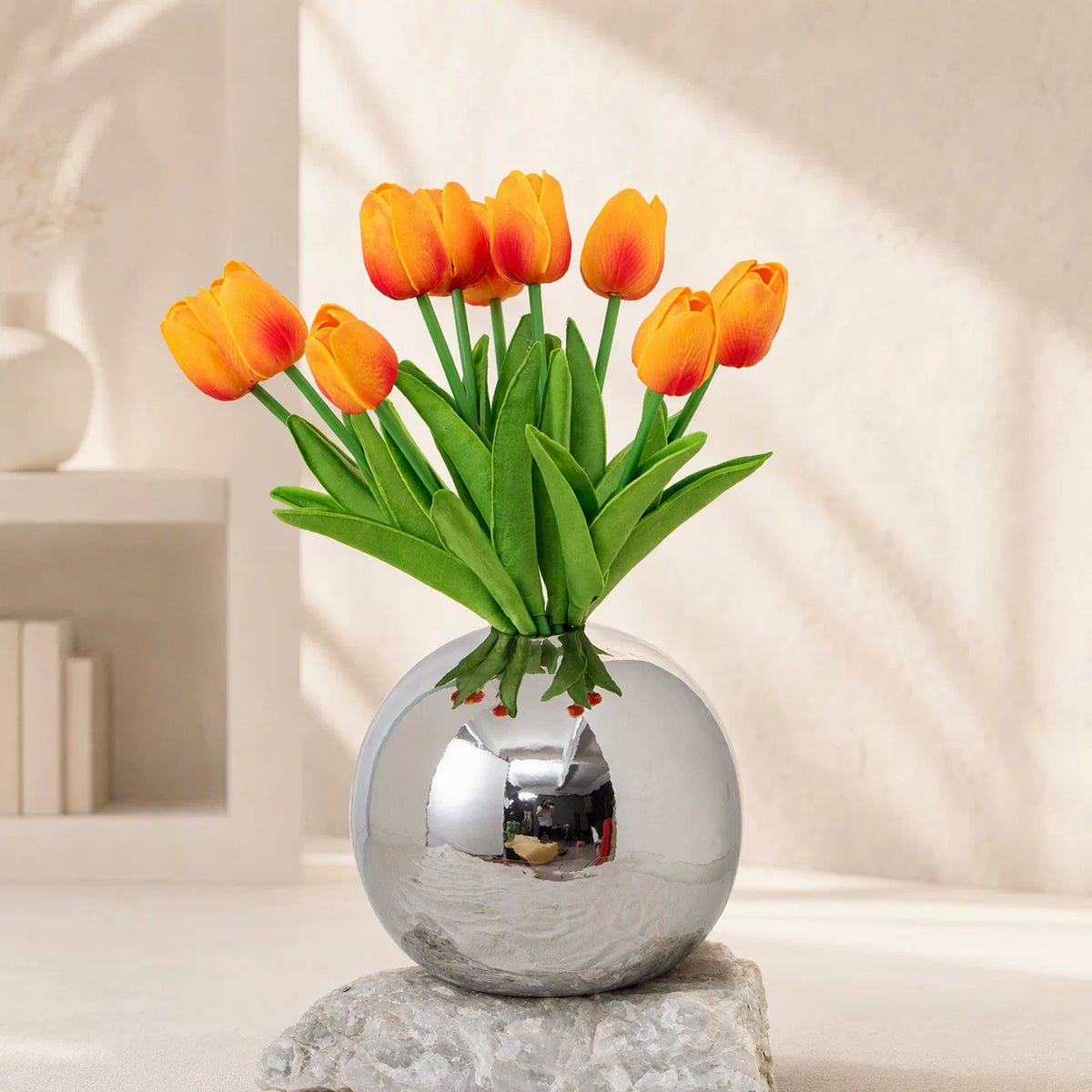 Sculptural Sphere Vase - Mirror-Finish Ceramic