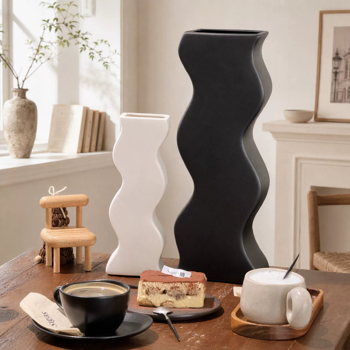 Wave-Textured Ceramic Vase - Matte White
