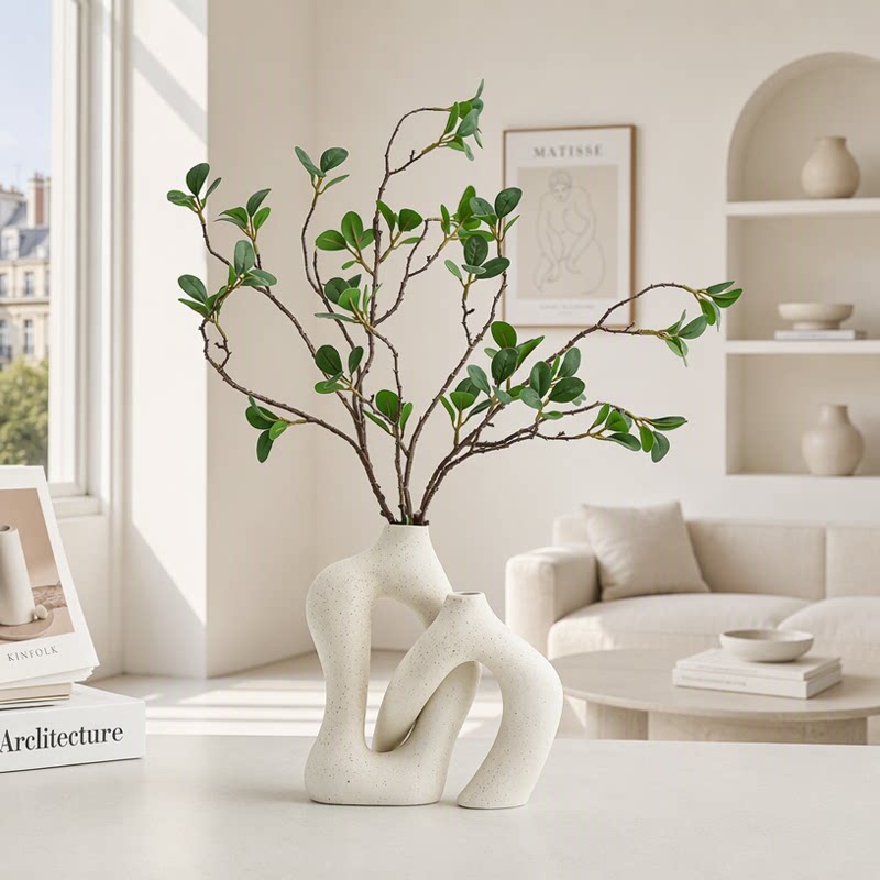 Abstract Art Vase Set - Cream White
