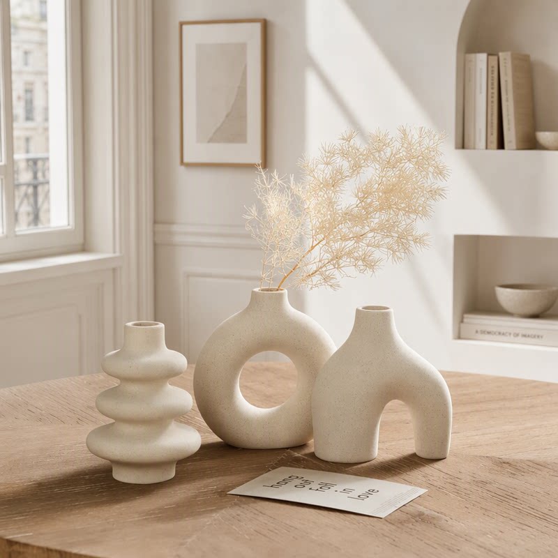 Geometric Raw Clay Vase Set of 3