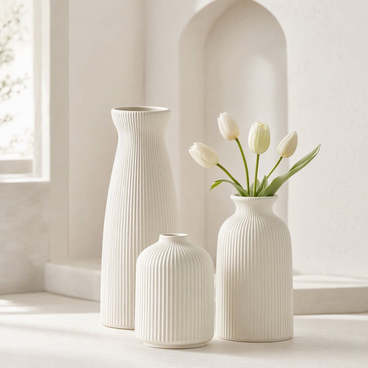 White Ceramic Vase Set of 3